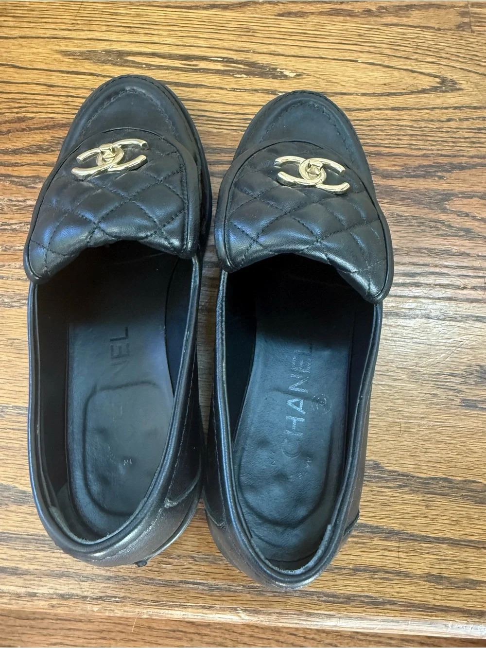 CHANEL Quilted Lambskin Moccasins Loafers Size 37